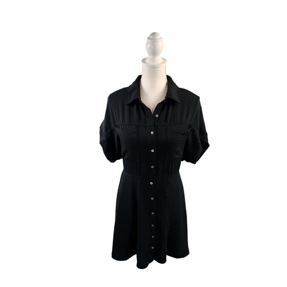 She + Sky Dresses & Skirts - SHE + SKY Black Collared Short Sleeve Button Shirt Dress Size L